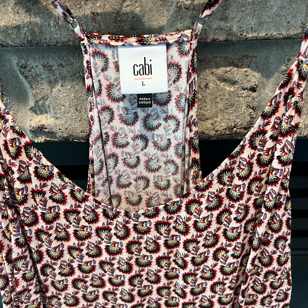 CAbi Floral-Print Camisole in White and Red